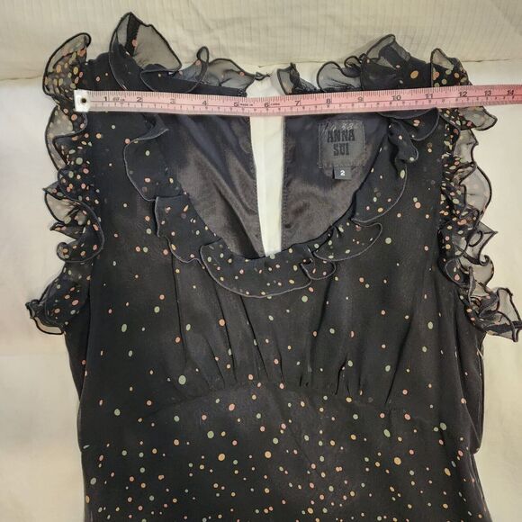 ANNA SUI | ANTHROPOLOGY 100% Silk Polkadot Midi Dress Size 2 Ruffle Sleeveless - Picture 10 of 14